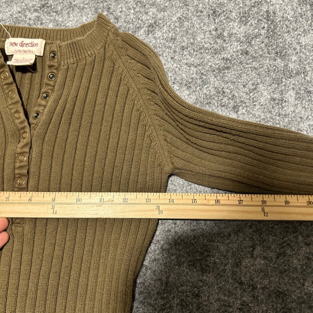 New Direction Ribbed Henley Sweater Brown Olive Snap Neck Size Large - Picture 5 of 6